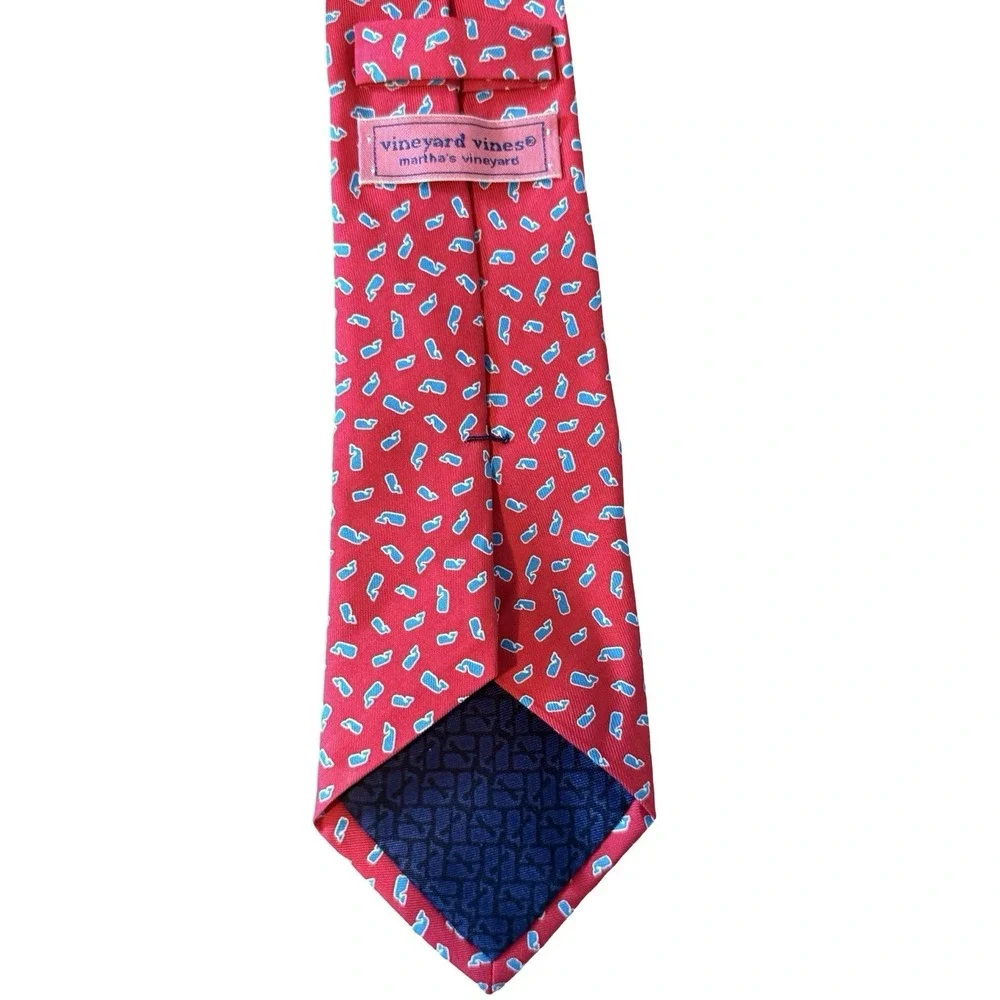 Vineyard Vines Boys Neck Tie Whale Red & Blue Holiday Silk USA‎ Made Hand made